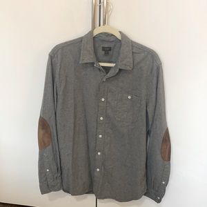 NWOT JCrew J Crew men’s gray wool-blend button shirt with suede elbow patches